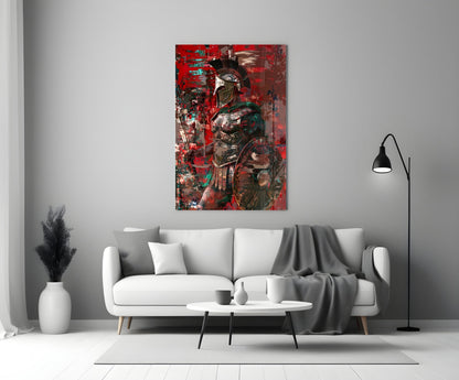 Deep Red Gladiator Shield Glass Wall Art