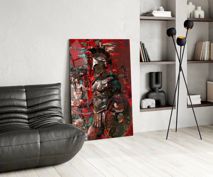 Deep Red Gladiator Shield Glass Wall Art