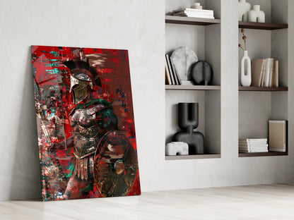 Deep Red Gladiator Shield Glass Wall Art