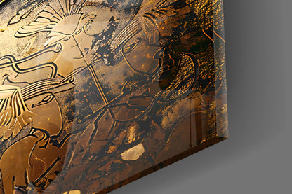 Golden Spartan Helmet Clouds Glass Wall Art