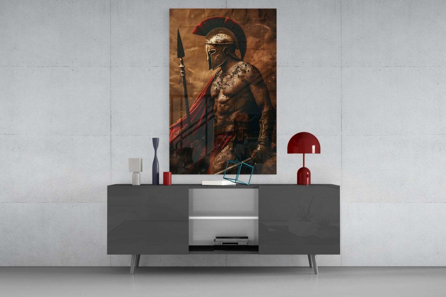Bare Chested Spartan Spear Glass Wall Art