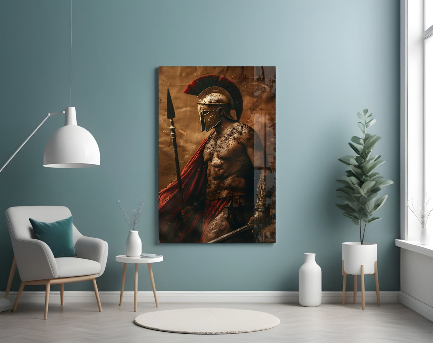 Bare Chested Spartan Spear Glass Wall Art