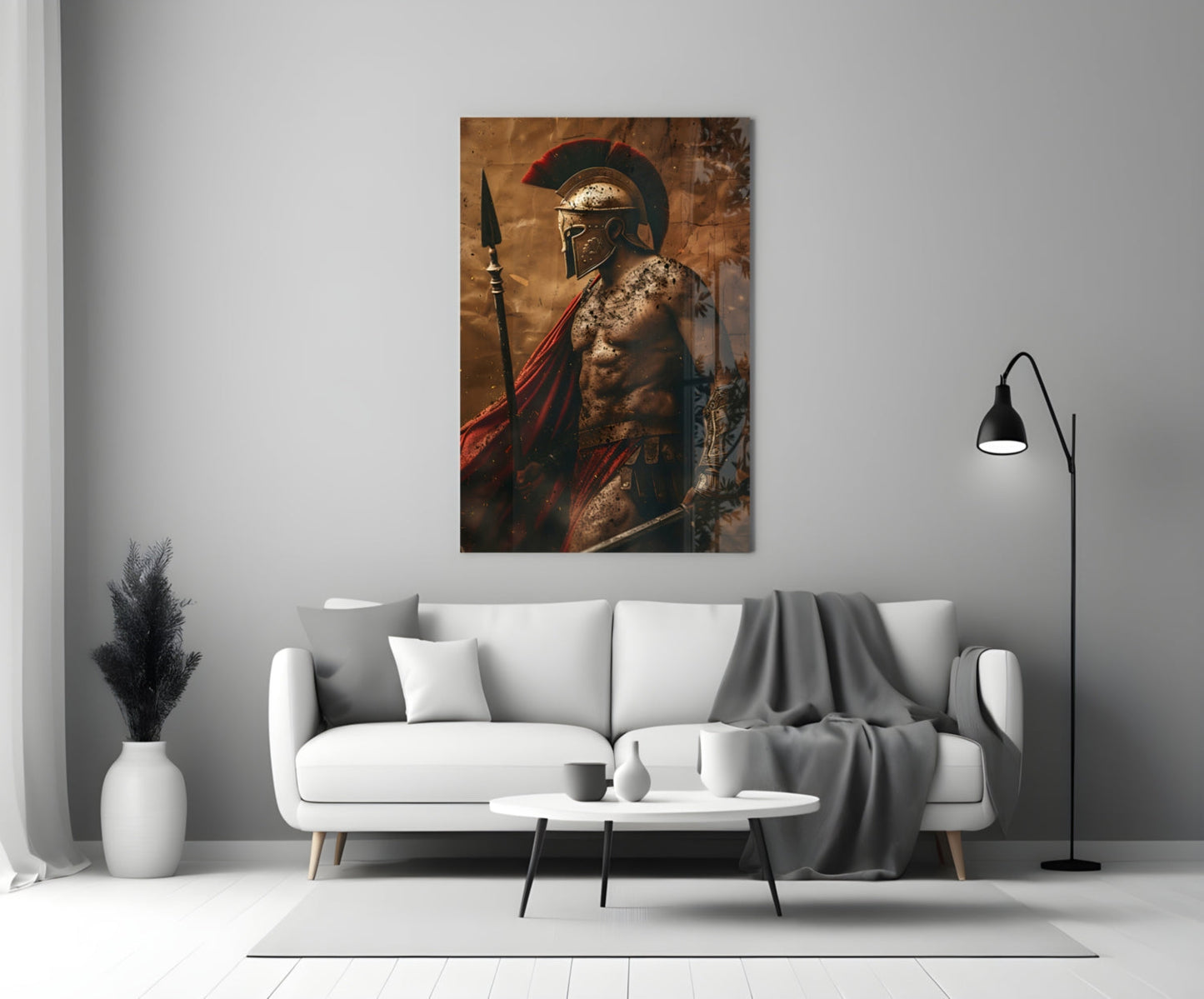Bare Chested Spartan Spear Glass Wall Art