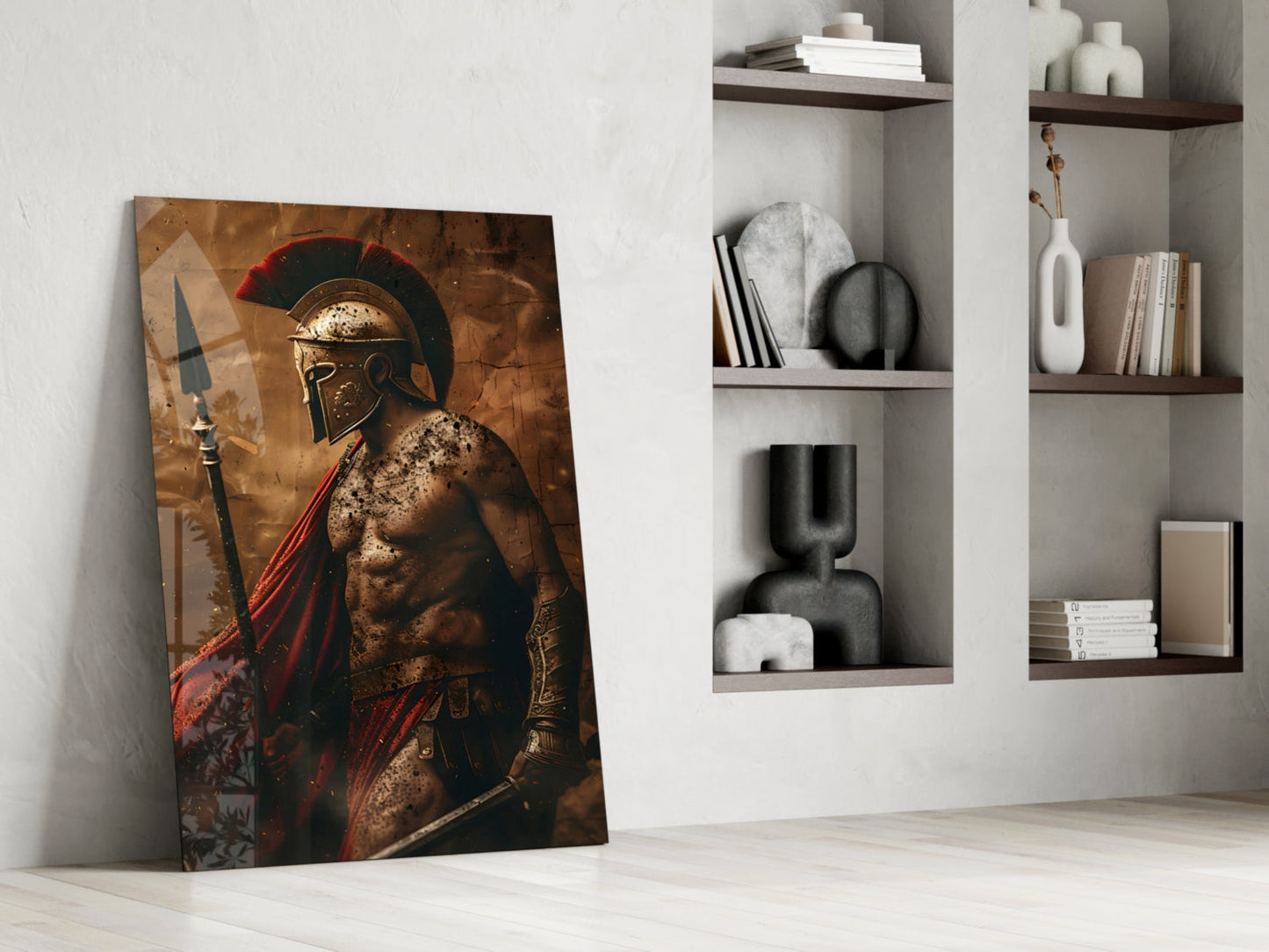 Bare Chested Spartan Spear Glass Wall Art