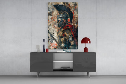 Grunge Gladiator Gold Armor Glass Wall Art