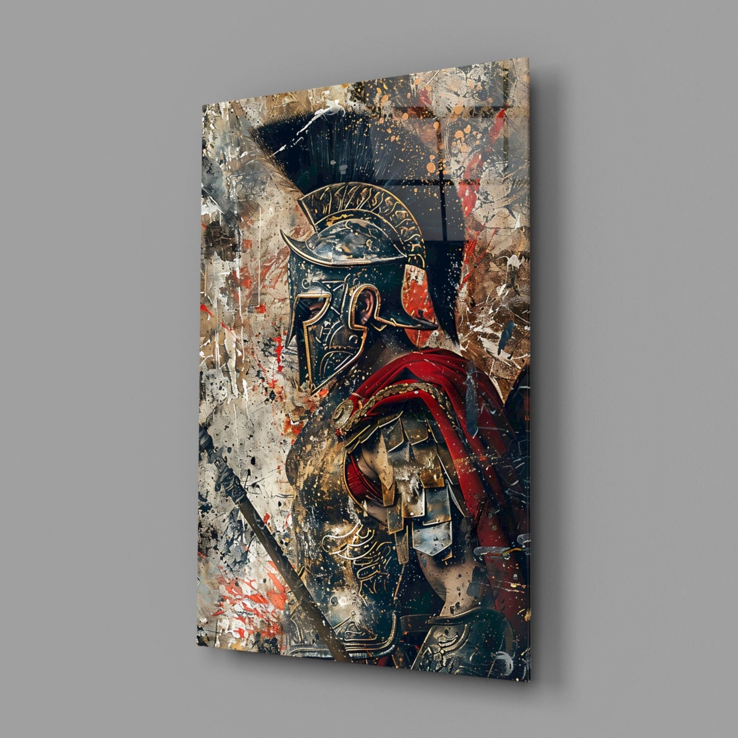 Grunge Gladiator Gold Armor Glass Wall Art