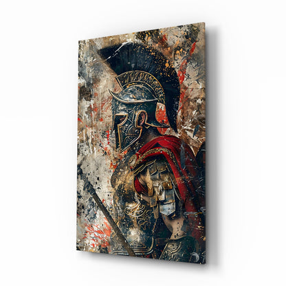 Grunge Gladiator Gold Armor Glass Wall Art