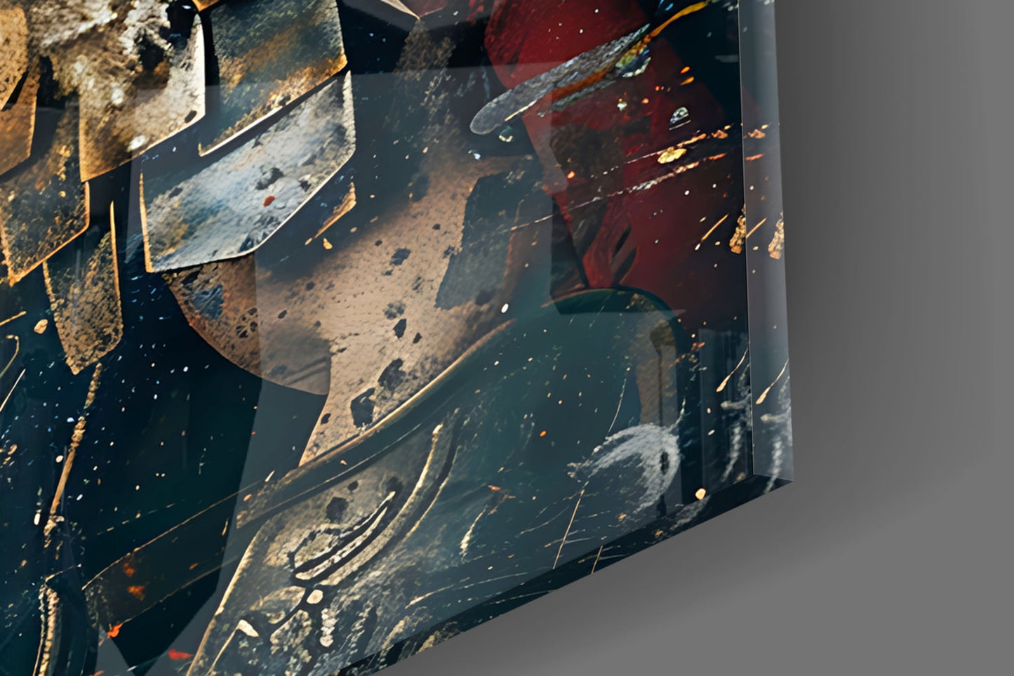 Grunge Gladiator Gold Armor Glass Wall Art