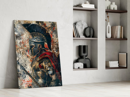 Grunge Gladiator Gold Armor Glass Wall Art