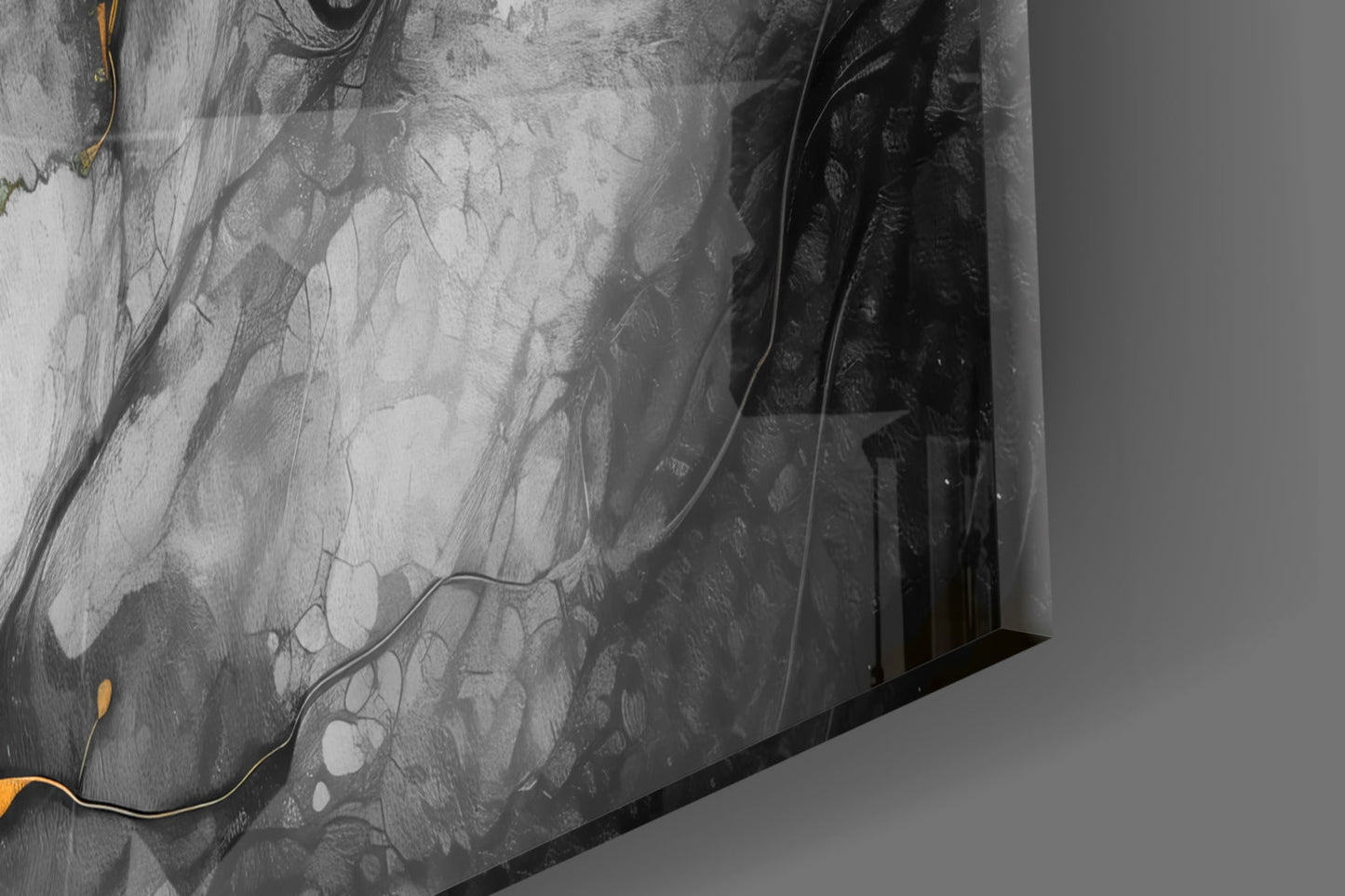 Orange Ink Wave Gray Marble Glass Wall Art