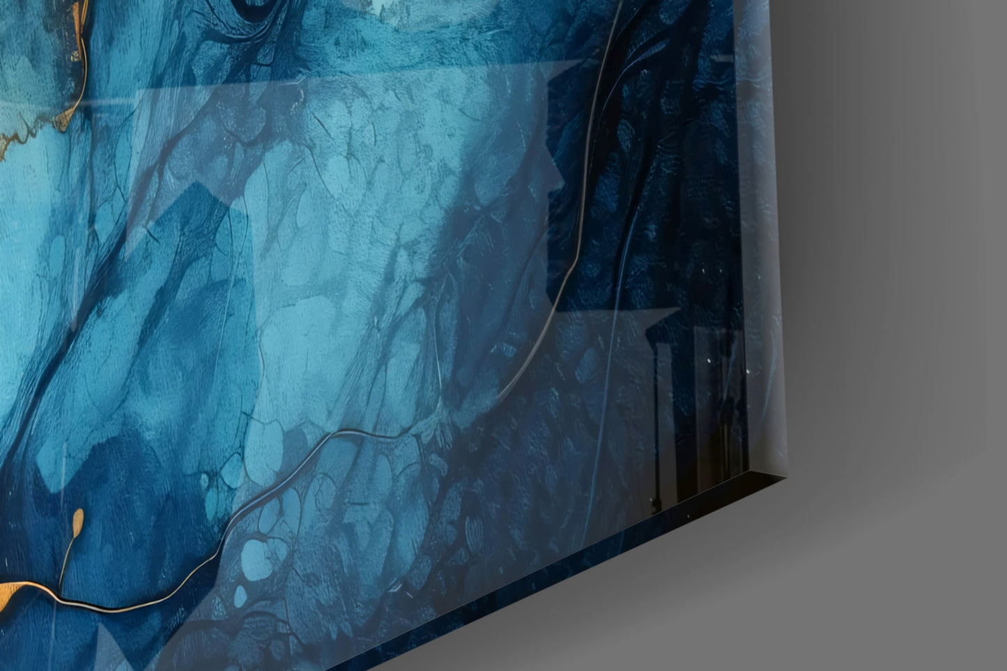 Turquoise Amber Ink Marble Flow Glass Wall Art