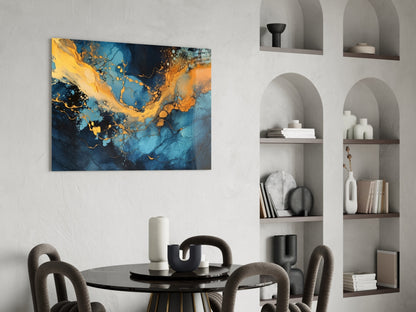 Turquoise Amber Ink Marble Flow Glass Wall Art