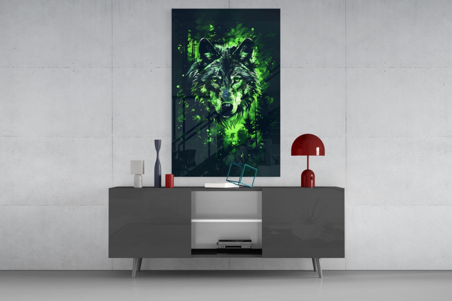 Emerald Forest Splash Wolf Glass Wall Art