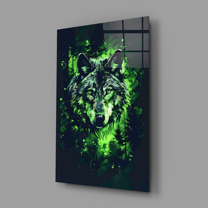 Emerald Forest Splash Wolf Glass Wall Art