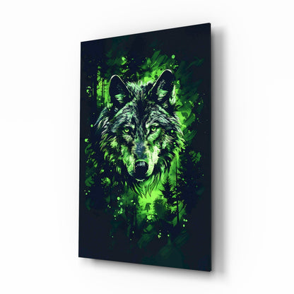 Emerald Forest Splash Wolf Glass Wall Art