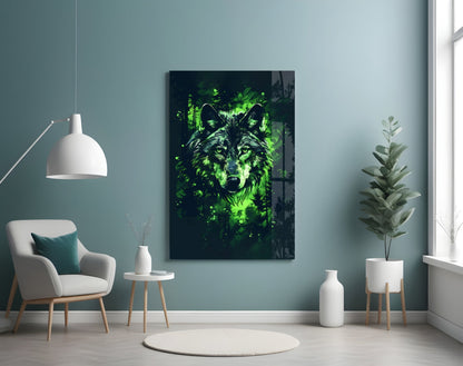 Emerald Forest Splash Wolf Glass Wall Art
