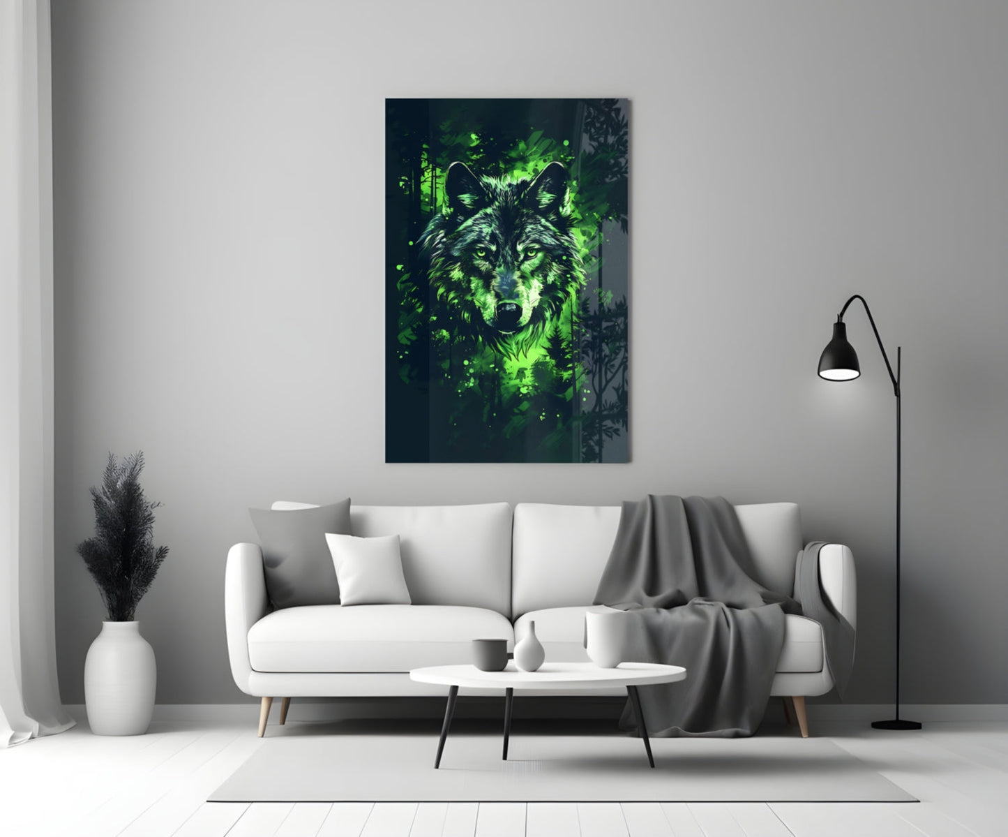 Emerald Forest Splash Wolf Glass Wall Art