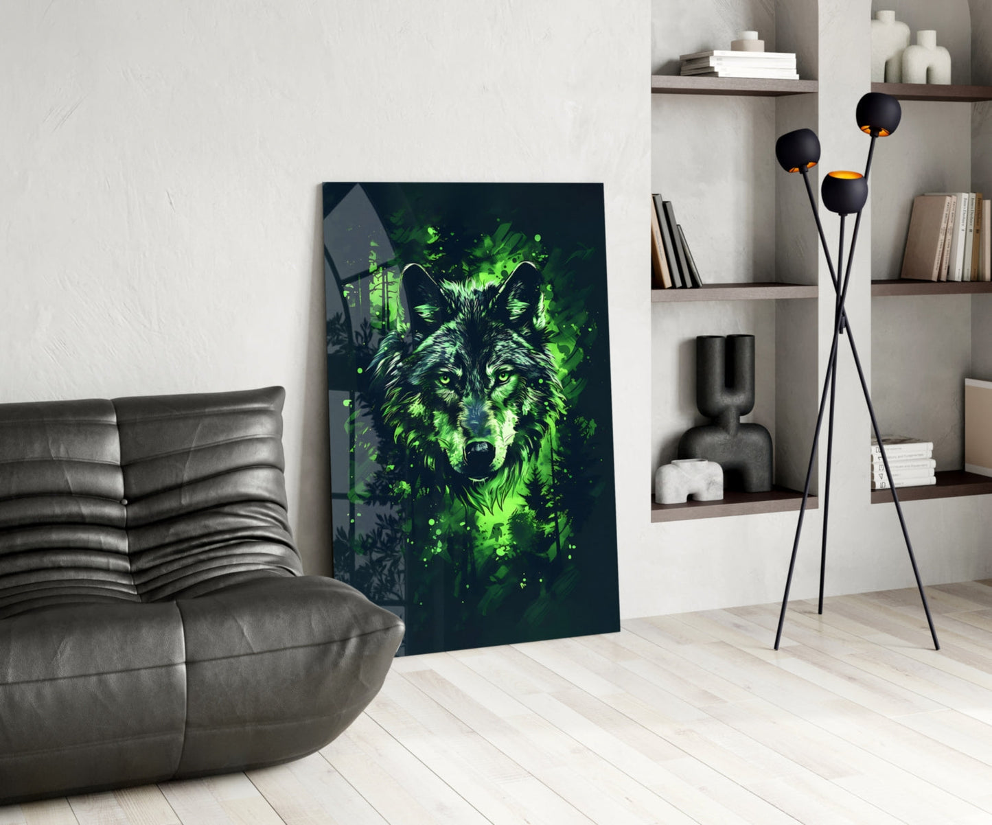 Emerald Forest Splash Wolf Glass Wall Art