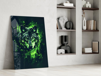 Emerald Forest Splash Wolf Glass Wall Art