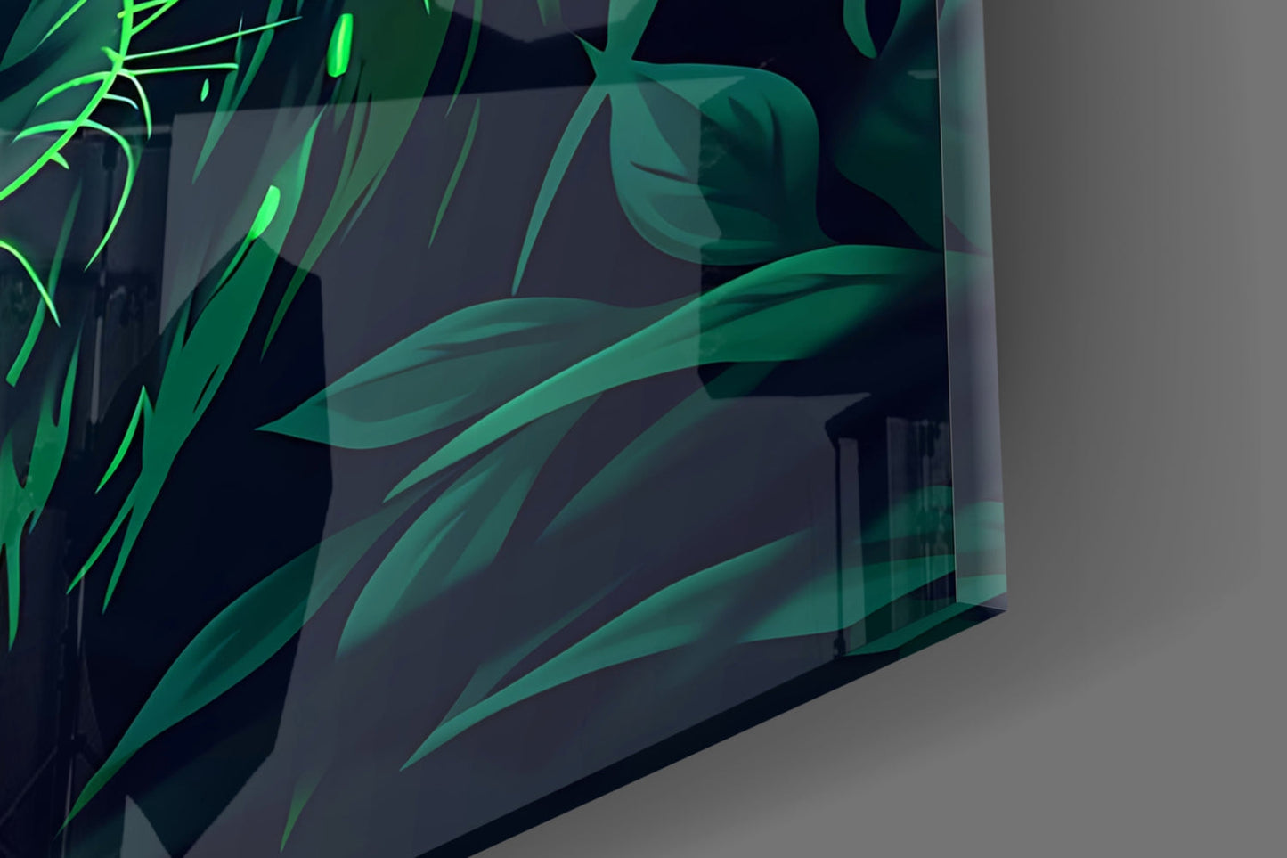 Glowing Green Eyes Fern Wolf Glass Wall Art