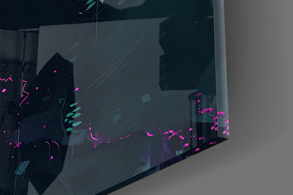 Cyber Neon Rain Green Wolf Glass Wall Art