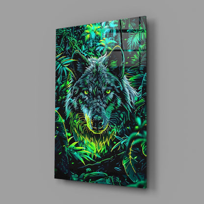 Tropical Foliage Portrait Wolf Glass Wall Art