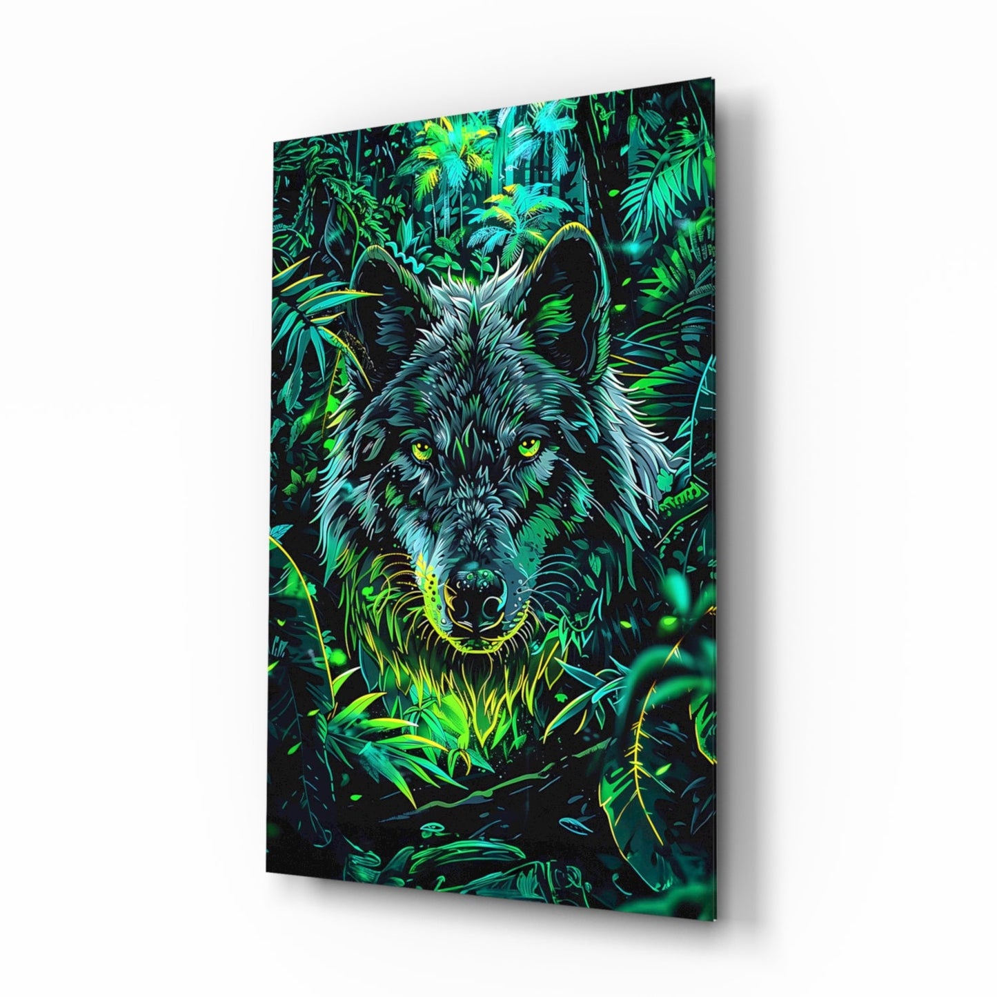 Tropical Foliage Portrait Wolf Glass Wall Art