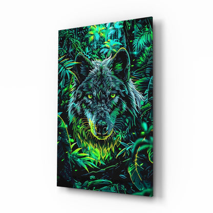 Tropical Foliage Portrait Wolf Glass Wall Art