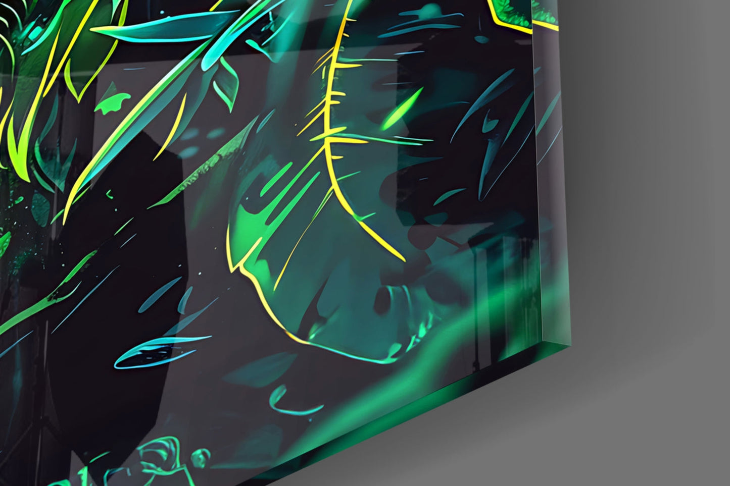 Tropical Foliage Portrait Wolf Glass Wall Art
