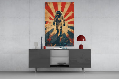 Retro Sun Rays Astronaut Glass Wall Art
