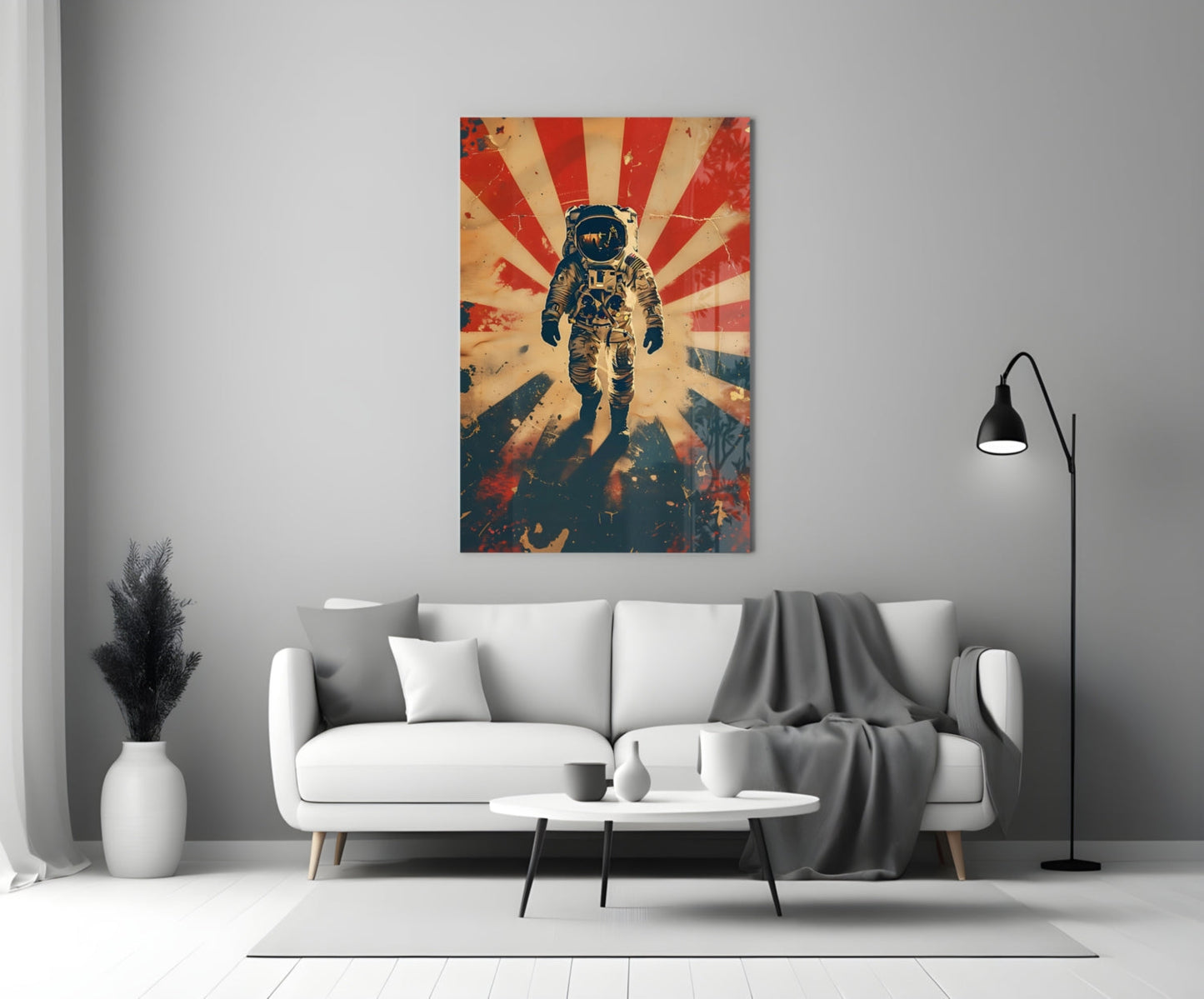 Retro Sun Rays Astronaut Glass Wall Art