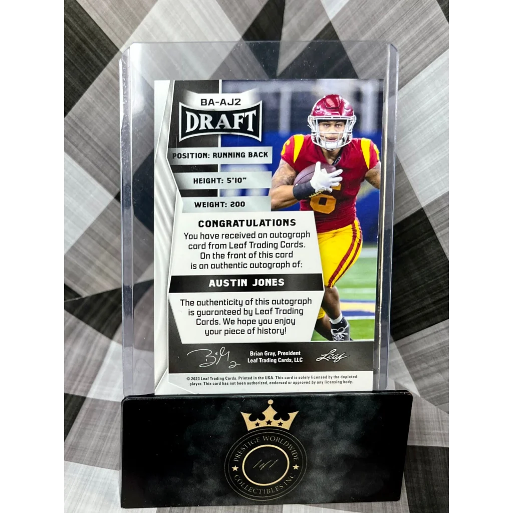 2019 Leaf Draft Austin Jones Autograph Football Card in Acrylic Holder from Prestige Worldwide Collectibles