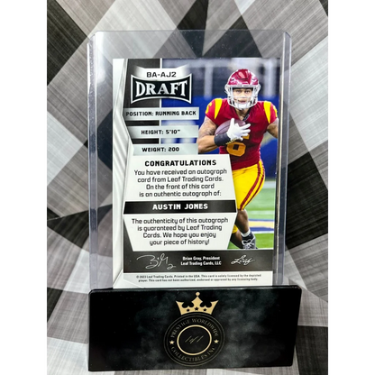 2019 Leaf Draft Austin Jones Autograph Football Card in Acrylic Holder from Prestige Worldwide Collectibles
