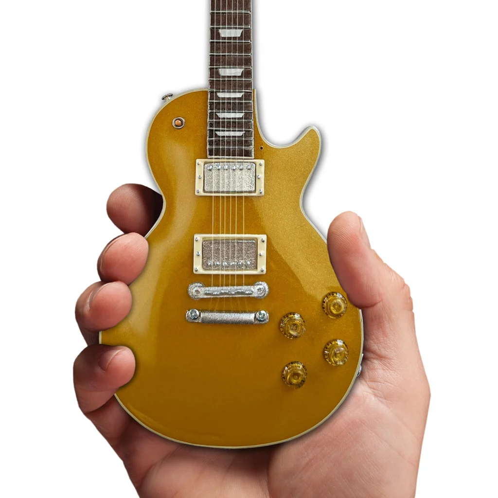 Duane Allman gold Les Paul mini guitar by Axe Heaven with pearl inlays