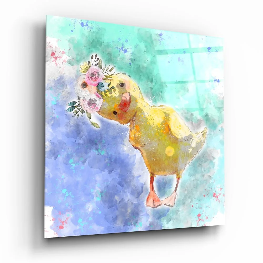 Adorable Duck Glass Wall Art with Floral Watercolor Design | Insigneart USA | vintageantiquesgifts.com