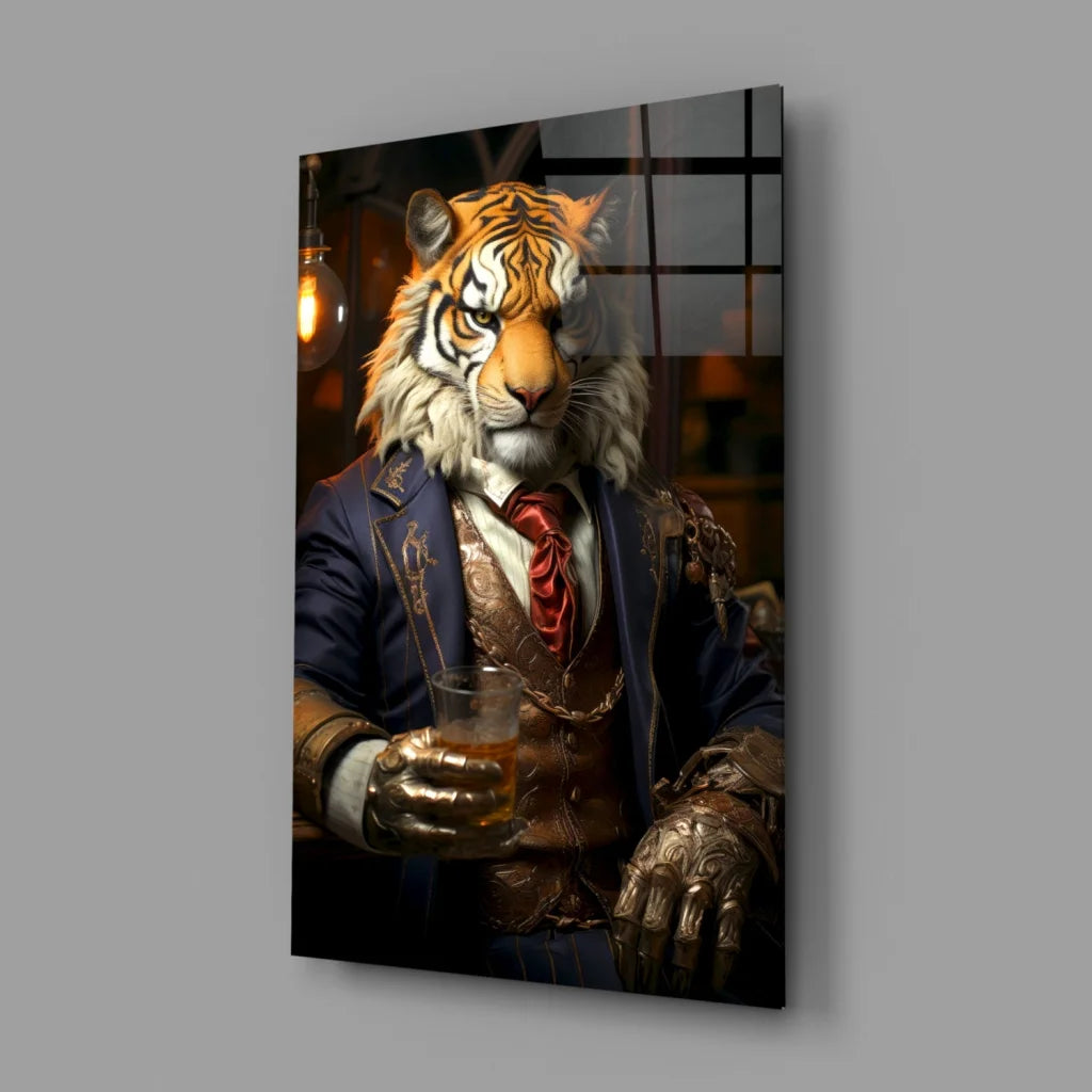 Dapper Tiger in Navy Suit canvas wall art portrait