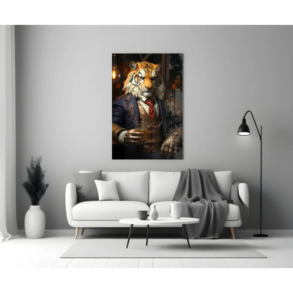 Dapper tiger in navy suit canvas wall art portrait