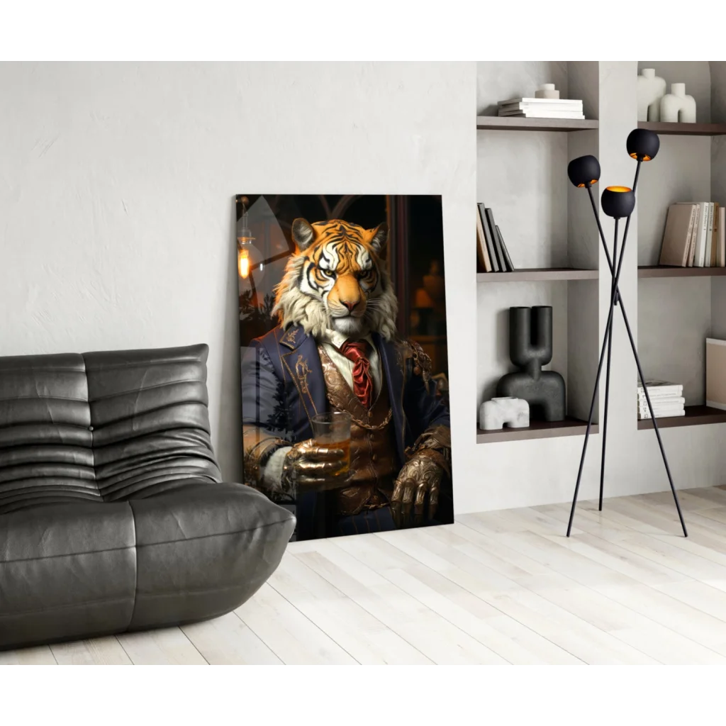 Dapper tiger in navy suit canvas wall art print