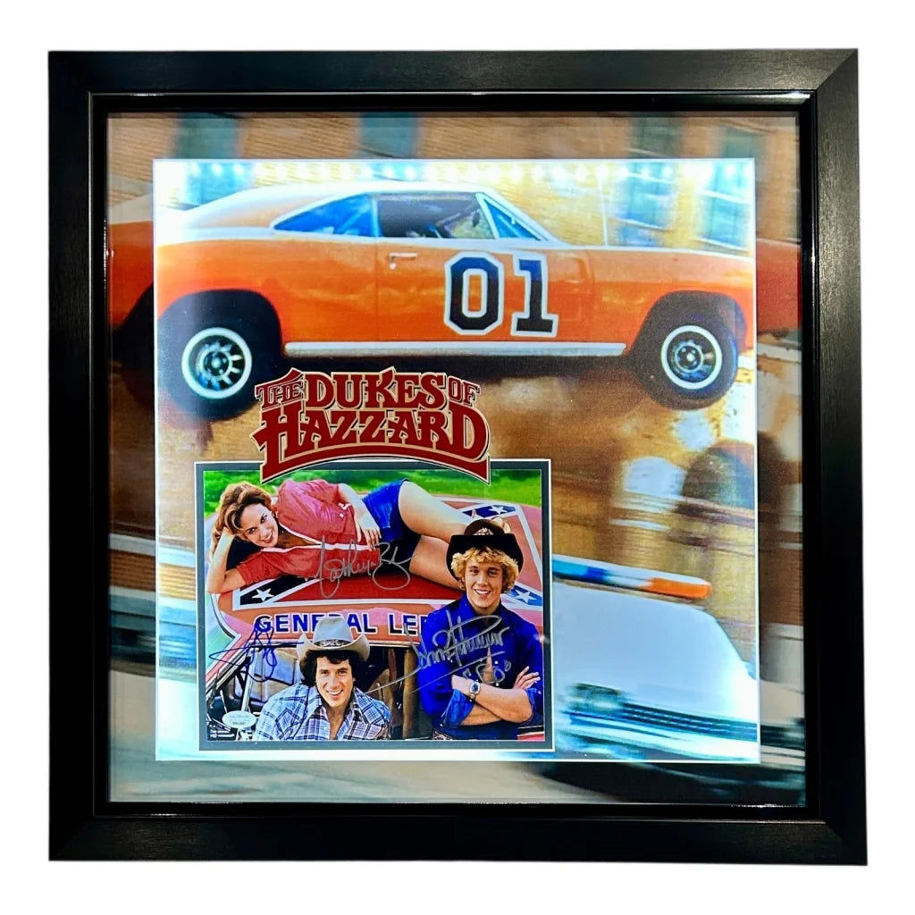 Deluxe framed 8x10 photo of Dukes of Hazzard General Lee car
