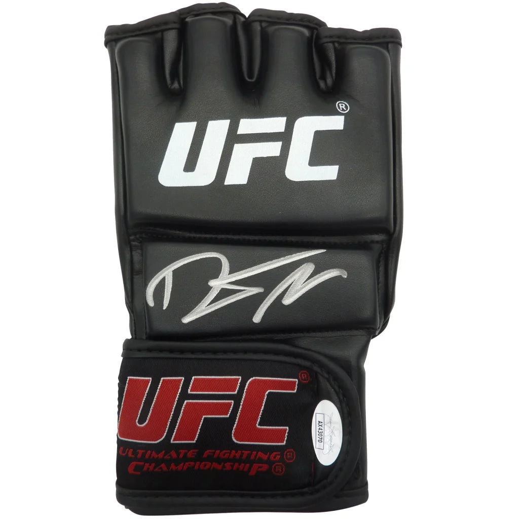 Dustin Poirier autographed UFC glove with black design and silver signature