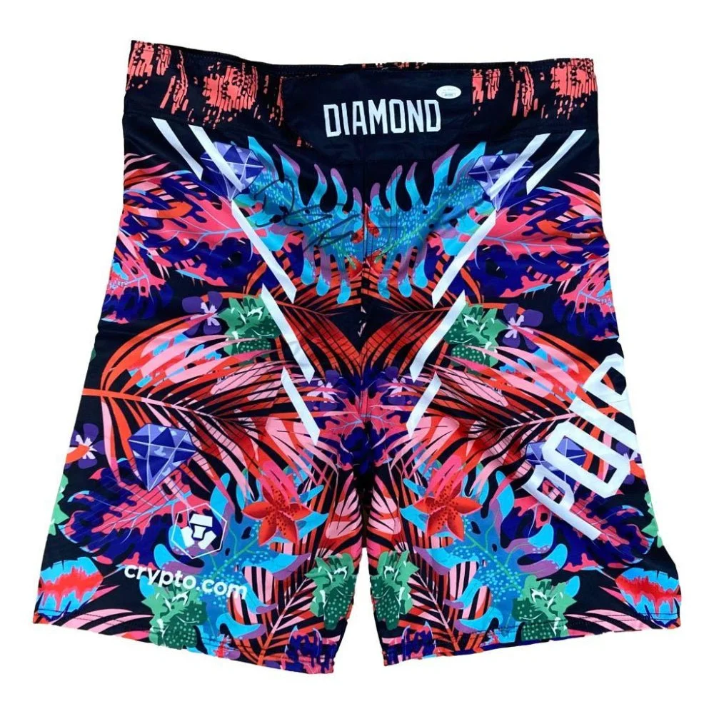 Colorful tropical print MMA trunks signed by Dustin Poirier with JSA authentication