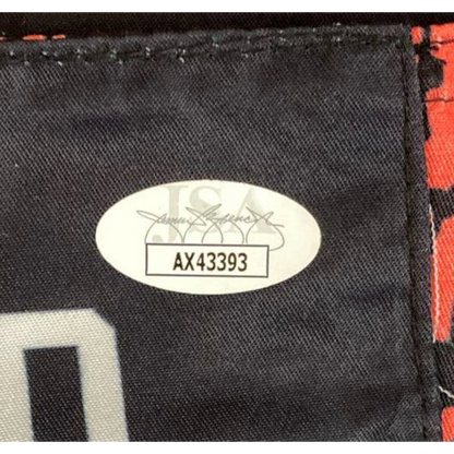 Authentication sticker on black MMA trunks signed by Dustin Poirier with JSA cert