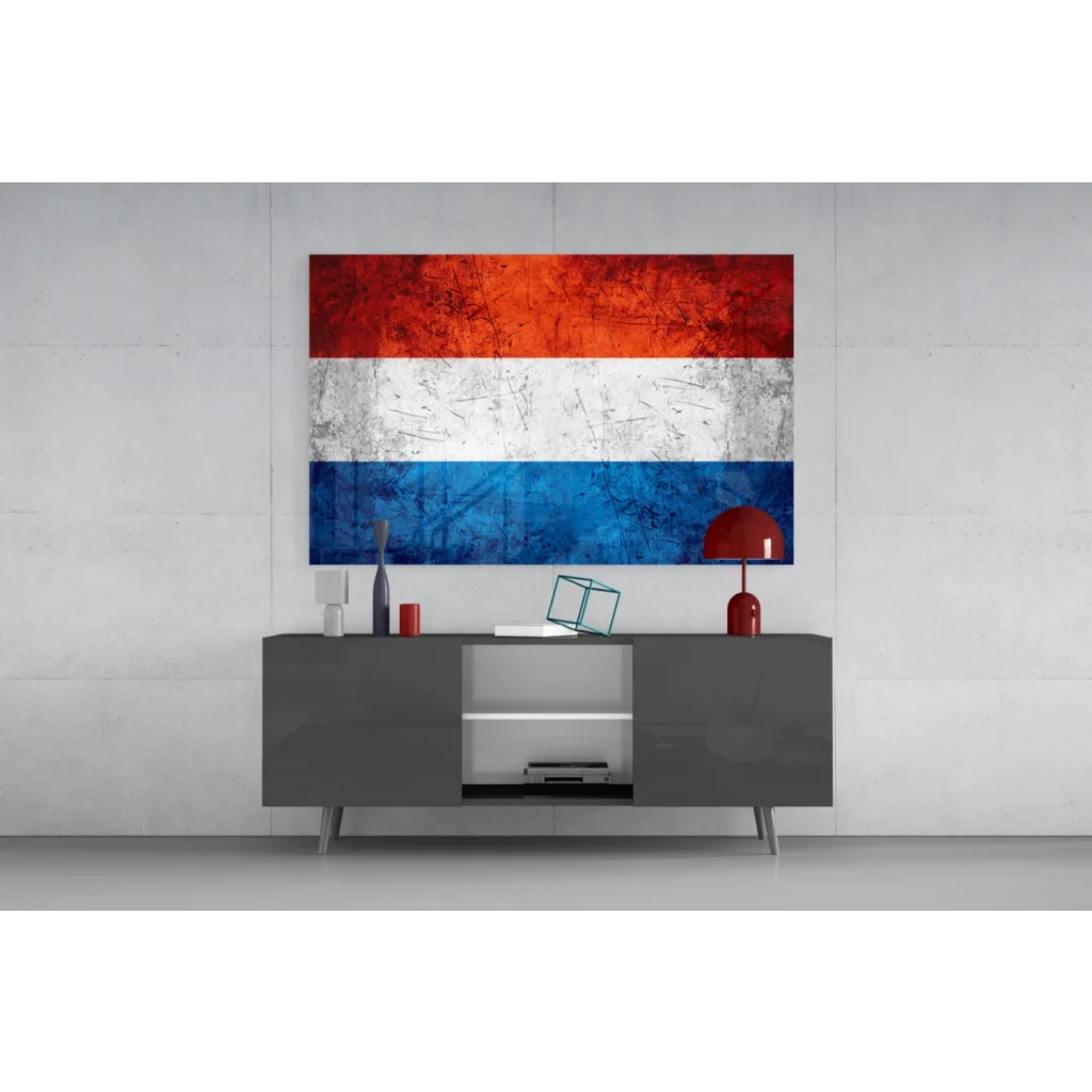 Weathered Dutch Flag glass art canvas with grunge texture