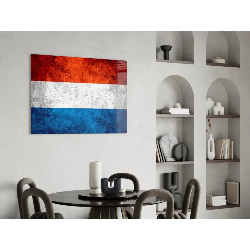 Weathered Dutch flag glass art canvas with textured print