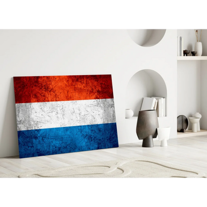 Vintage Dutch Flag glass art canvas with weathered texture