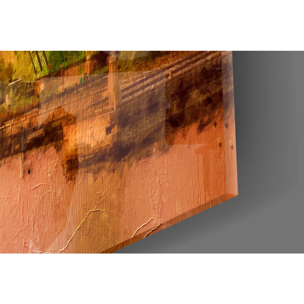 Orange textured Dutch Windmills sunset canvas wall art print