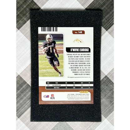 Dwayne Eskridge rookie auto card in black foam sleeve from Prestige Worldwide
