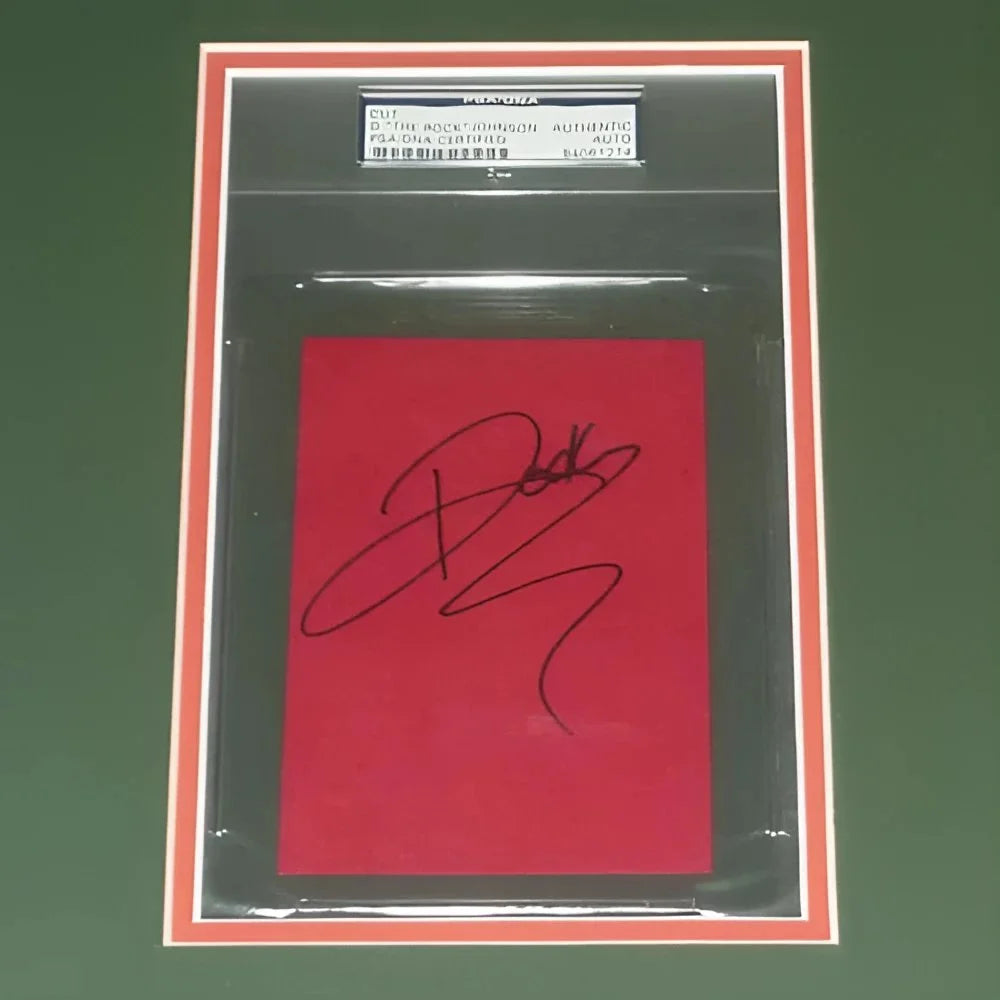 Dwayne Johnson signed red Miami Hurricanes deluxe framed jersey