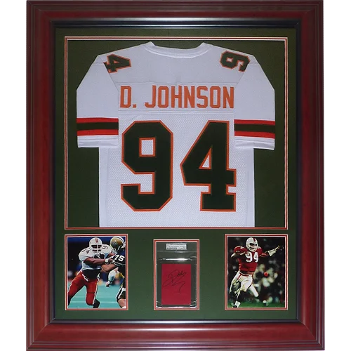 Dwayne Johnson signed Miami Hurricanes deluxe framed white jersey