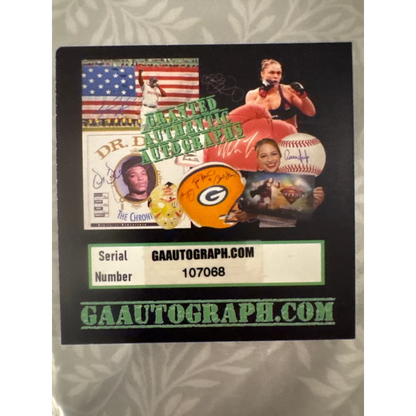 Black card with celebrity autographs and serial number from Dwayne Wade autographed jersey